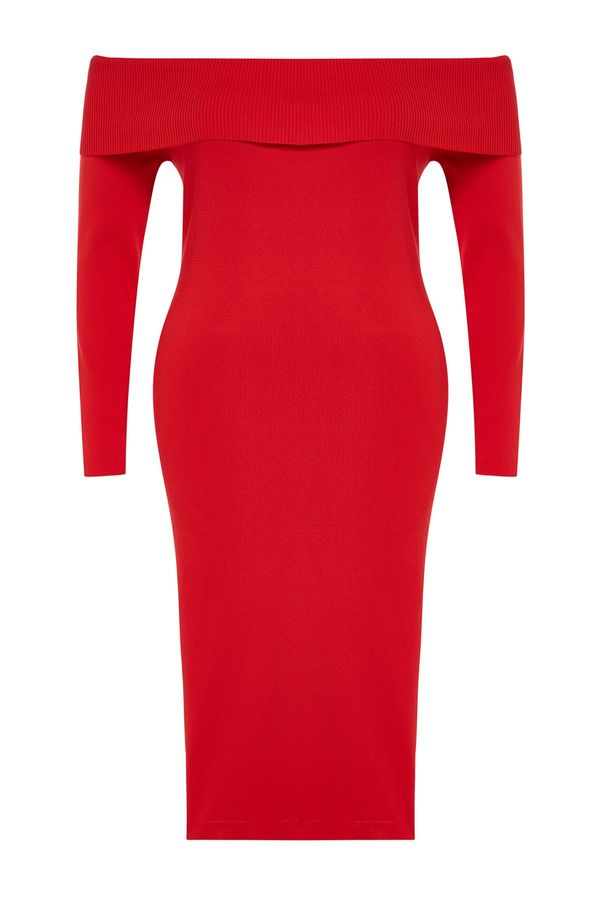 Trendyol Trendyol Curve Red Single Plate Knitwear Plus Size Dress