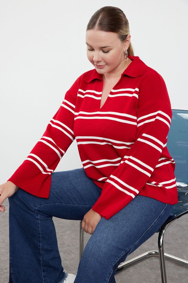 Trendyol Trendyol Curve Red Striped Knitwear Sweater