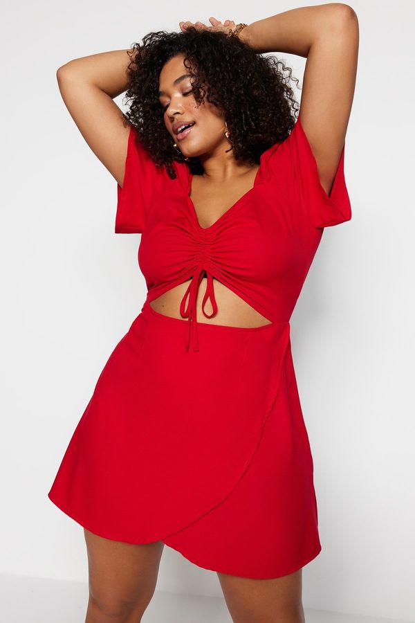 Trendyol Trendyol Curve Red Woven Smocking And Cutout Detailed Dress