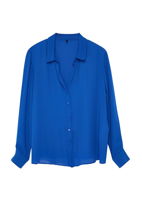Trendyol Trendyol Curve Regular Fit Matte Woven Shirt with Blue Mother-of-Pearl Buttons
