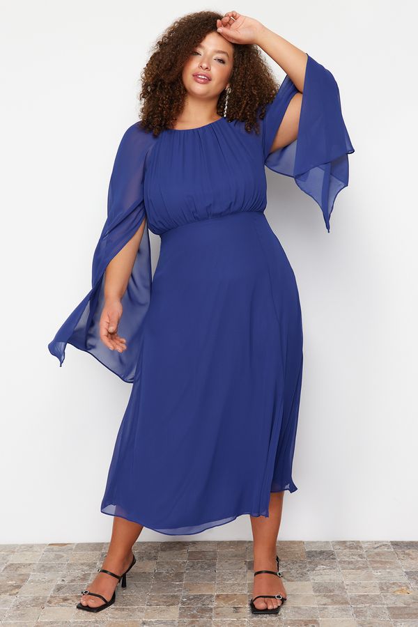 Trendyol Trendyol Curve Saks Cape Sleeve Maxi/Long-Length Lined Chiffon Woven Plus Size Dress