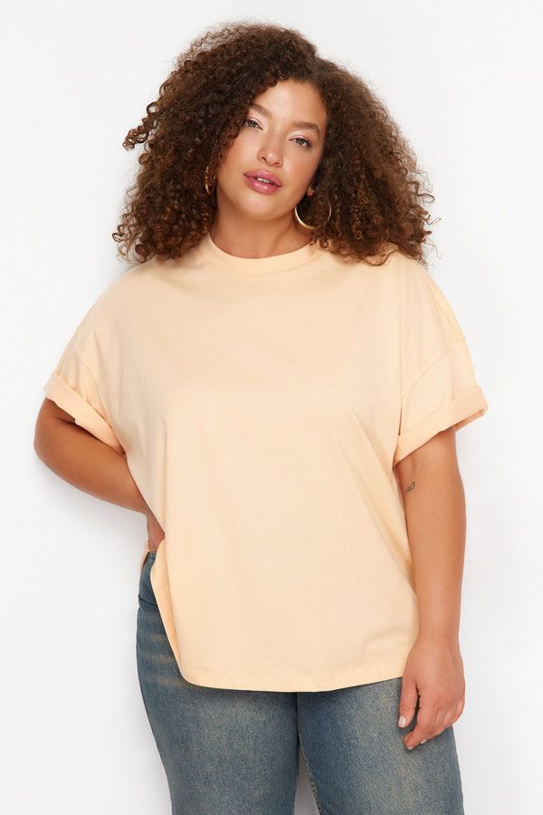 Trendyol Trendyol Curve Salmon Collar Ribbed Wide Fit Basic Knitted T-shirt