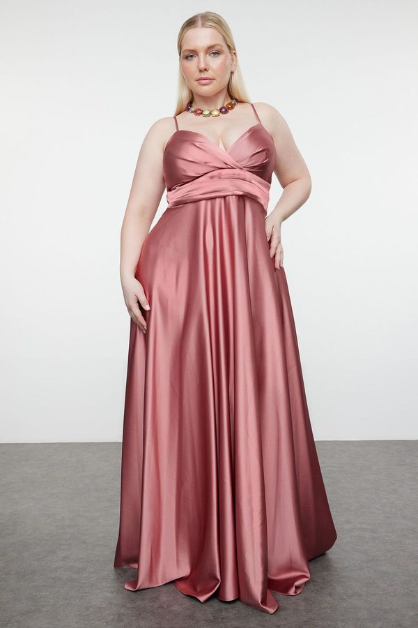 Trendyol Trendyol Curve Salmon Strap Double Breasted Neck A-Line Maxi Woven Plus Size Evening Dress