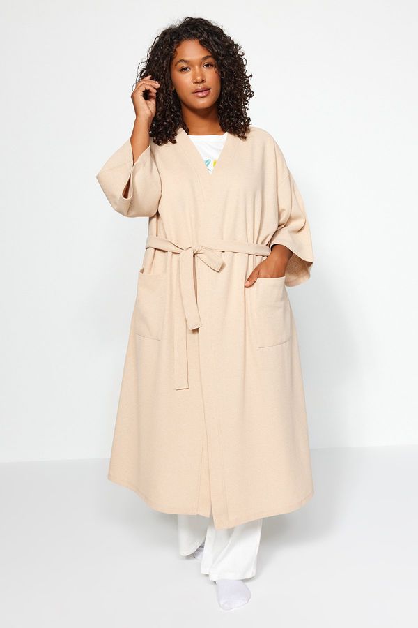 Trendyol Trendyol Curve Stone Belted Knitted Waffle Dressing Gown