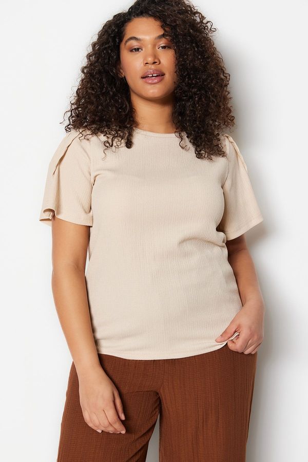 Trendyol Trendyol Curve Stone Crew Neck Sleeves Pleated Knitted Blouse