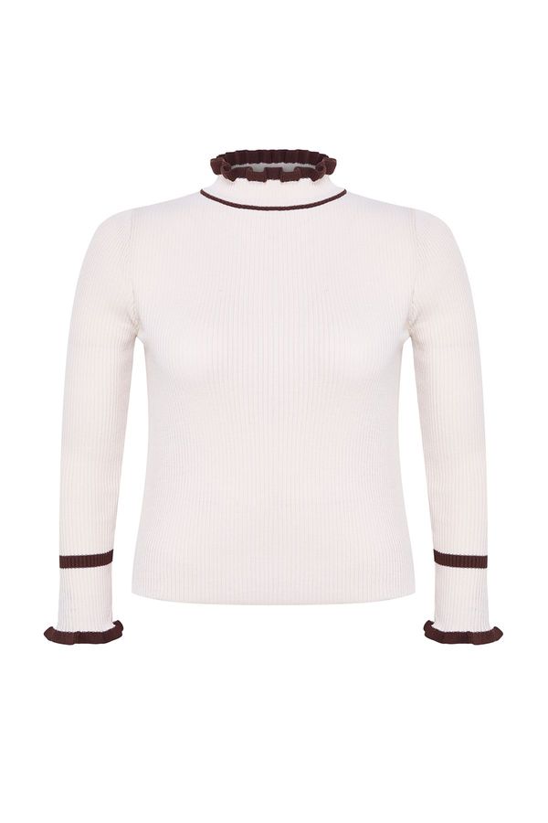 Trendyol Trendyol Curve Stone Stand Collar Stripe Detailed Thin Knit Sweater