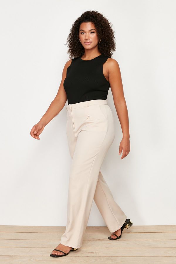 Trendyol Trendyol Curve Stone Straight Cut Wide Leg Pleated Woven Fabric Trousers