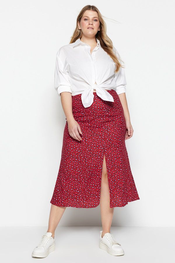 Trendyol Trendyol Curve Tile Animal Patterned Slit Viscose Woven Skirt