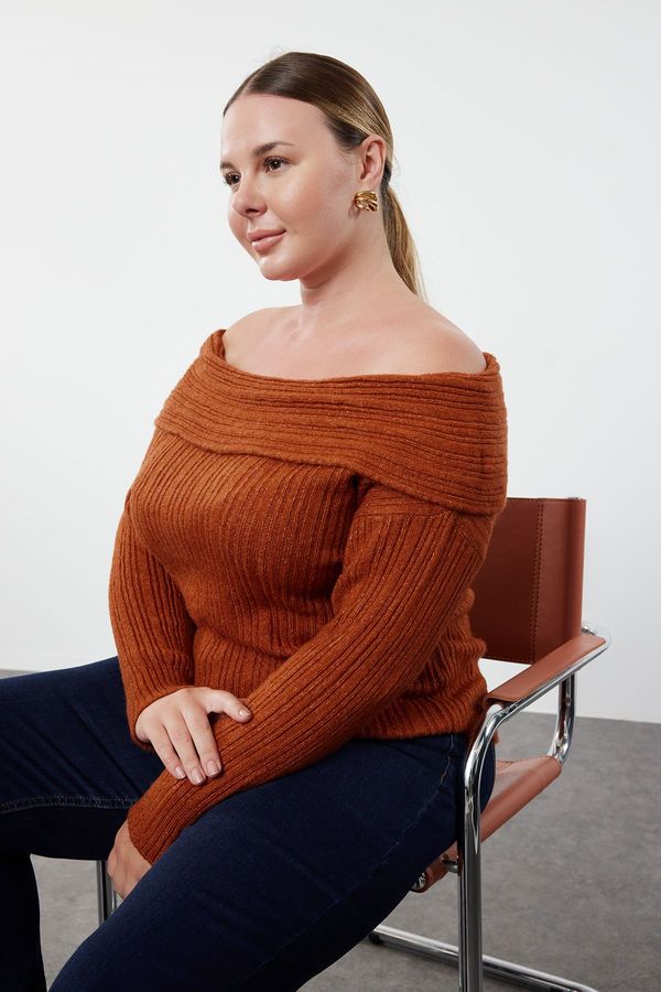 Trendyol Trendyol Curve Tile Corded Carmen Collar Knitwear Sweater