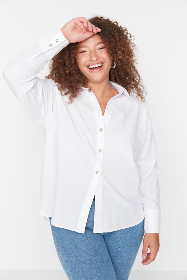 Trendyol Trendyol Curve White Button Detailed Loose Woven Shirt