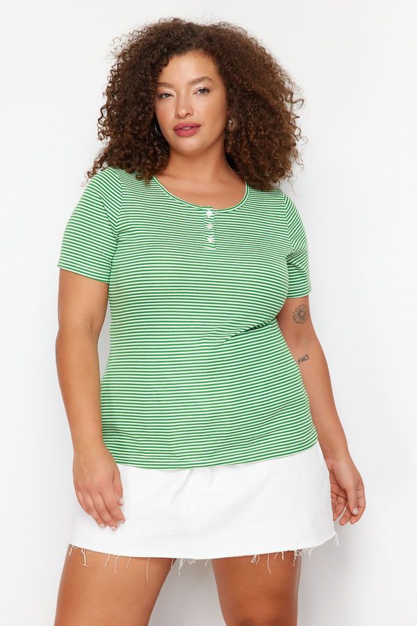 Trendyol Trendyol Curve White-Green Striped Knitted Blouse