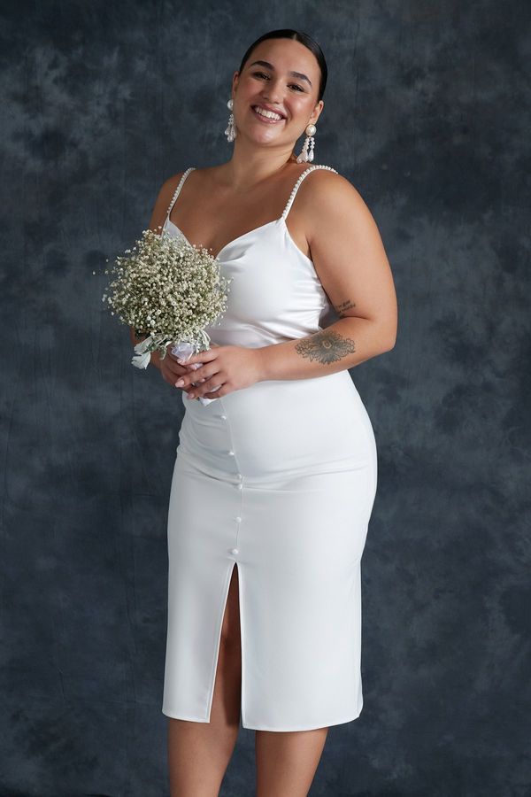 Trendyol Trendyol Curve White High Waist Woven Bridal Pencil Skirt