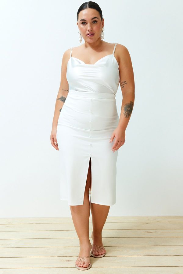 Trendyol Trendyol Curve White High Waist Woven Bridal Pencil Skirt