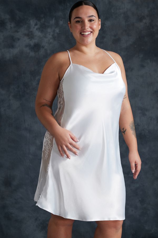 Trendyol Trendyol Curve White Lace Mini Satin Bridal Woven Nightgown