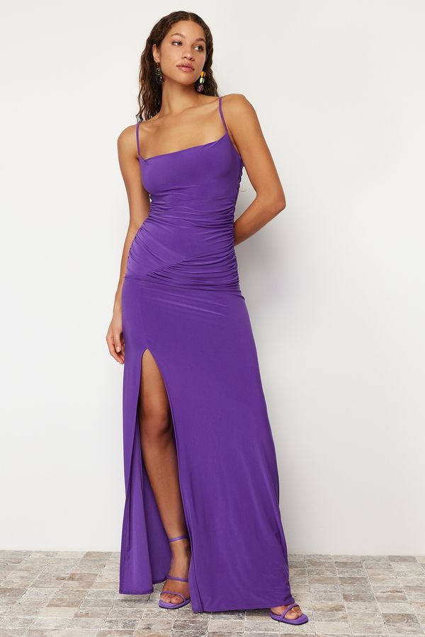 Trendyol Trendyol Damson Plain Fitted Knitted Evening Dress & Prom Dress