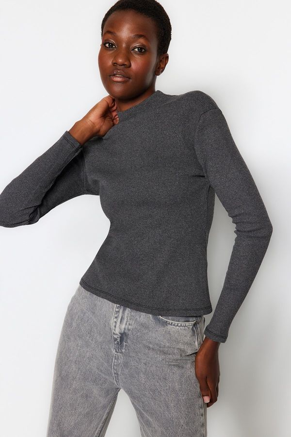 Trendyol Trendyol Dark Anthracite Fitted/Situated High Neck Long Sleeve Ribbed Elastic Knitted Blouse
