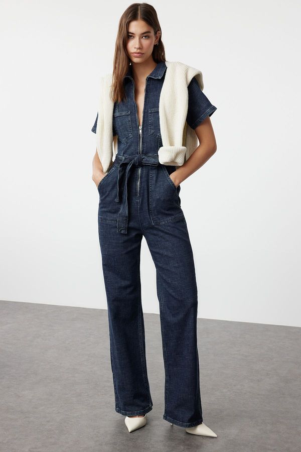 Trendyol Trendyol Dark Blue Belted Denim Overalls