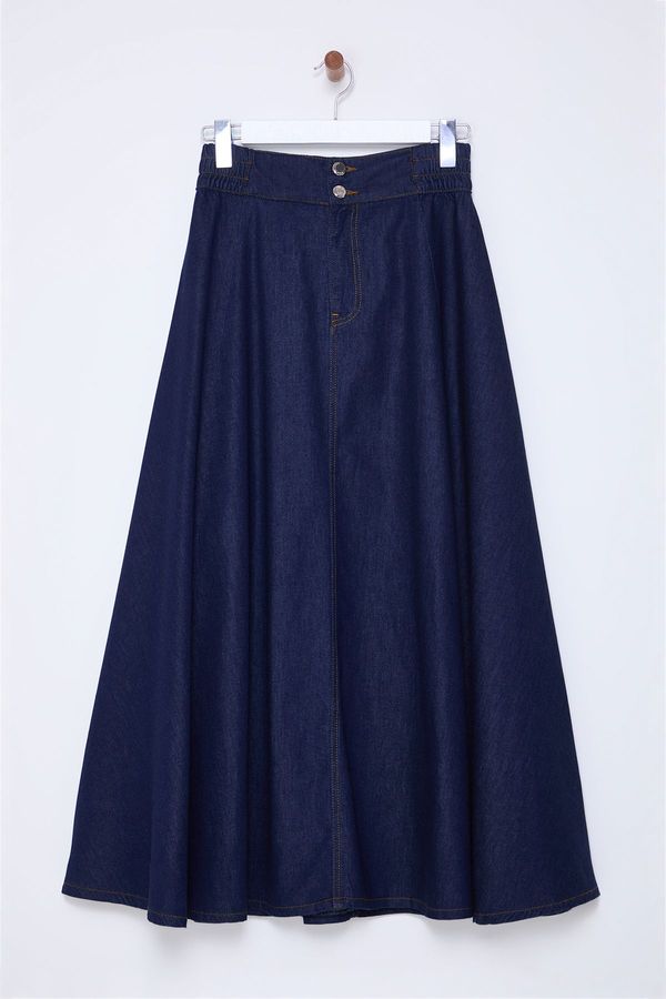 Trendyol Trendyol Dark Blue Elastic Waist Maxi Denim Skirt