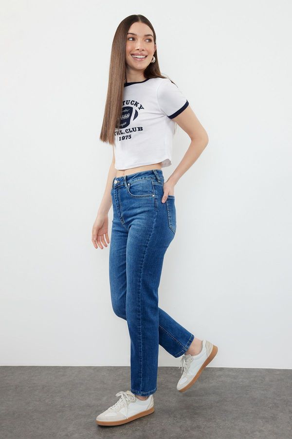 Trendyol Trendyol Dark Blue High Waist Comfort Straight Jeans