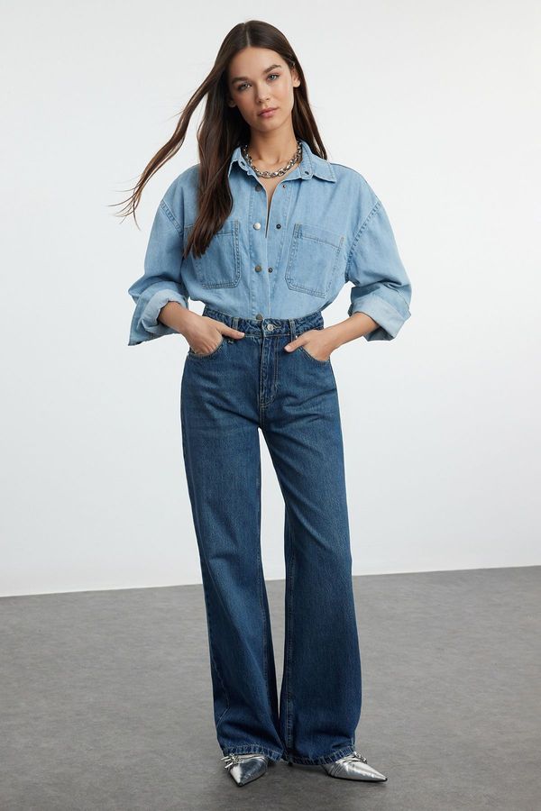 Trendyol Trendyol Dark Blue High Waist Wide Leg Jeans