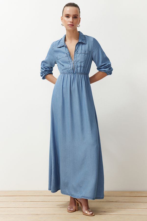 Trendyol Trendyol Dark Blue Midi Denim Modest Dress