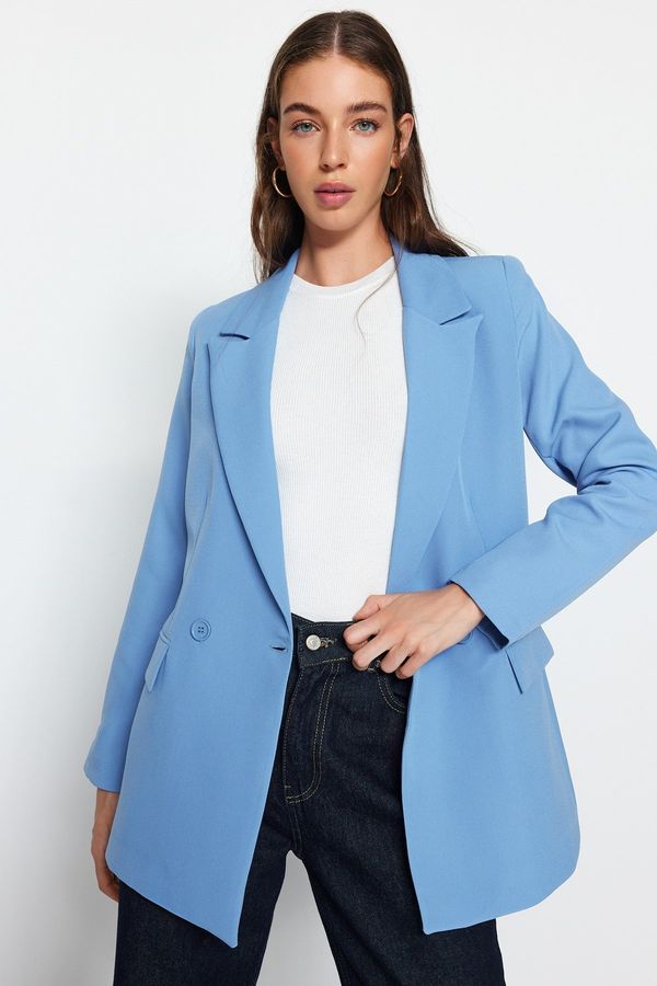 Trendyol Trendyol Dark Blue Regular Lined Double Breasted Closure Woven Blazer Jacket