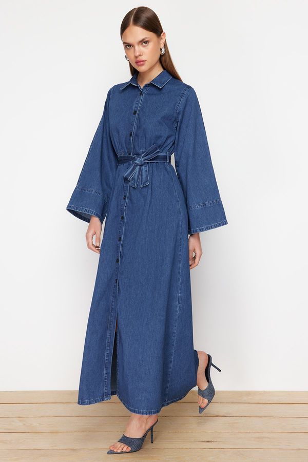 Trendyol Trendyol Dark Blue Shirt Maxi Denim Modest Dress