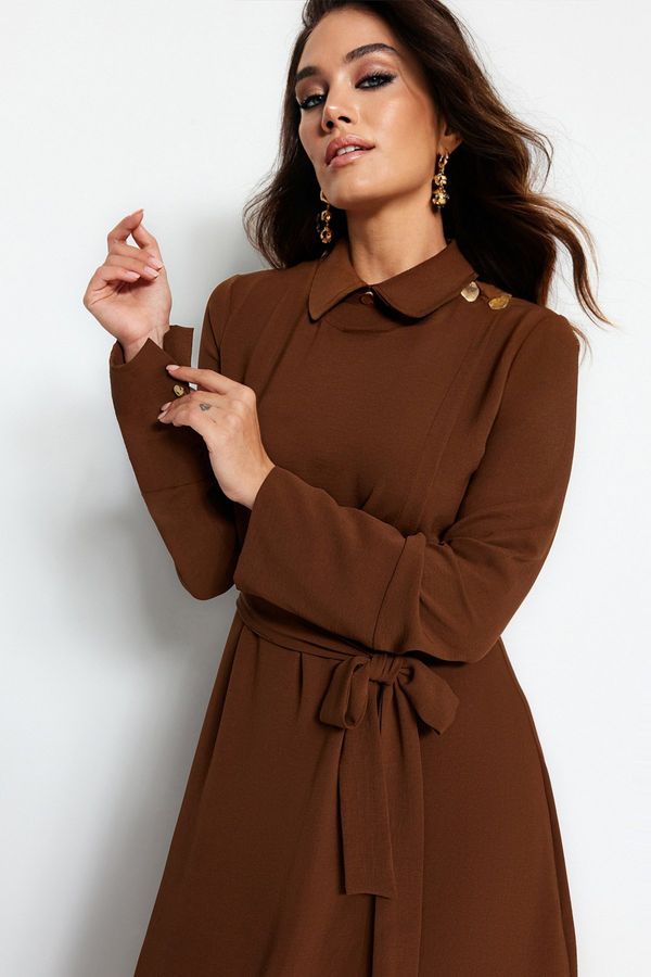 Trendyol Trendyol Dark Brown Belted Aerobin Maxi Woven Dress