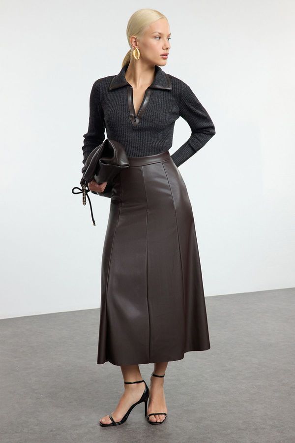 Trendyol Trendyol Dark Brown Faux Leather High Waist Maxi Skirt