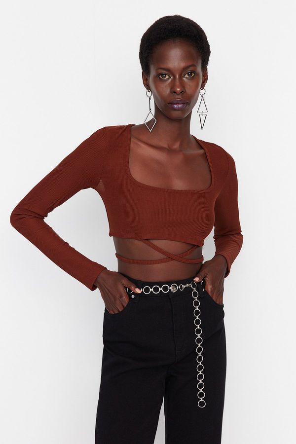 Trendyol Trendyol Dark Brown Knitted Blouse with Back Detail