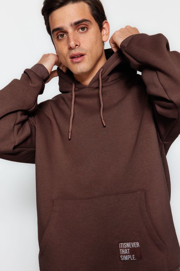 Trendyol Trendyol Dark Brown Oversize/Wide Cut Hooded Fleece Inside/Warm Sweatshirt