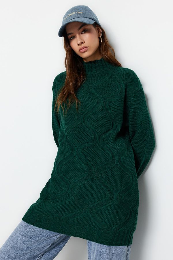 Trendyol Trendyol Dark Green Openwork Knit Patterned Knitwear Sweater