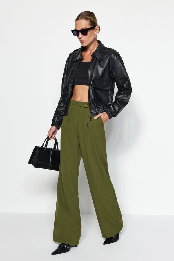 Trendyol Trendyol Dark Khaki Wide Leg High Waist Woven Fabric Trousers