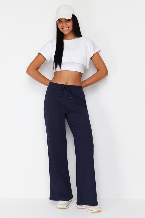 Trendyol Trendyol Dark Navy Cotton Wide Leg Thin Knitted Sports Sweatpants