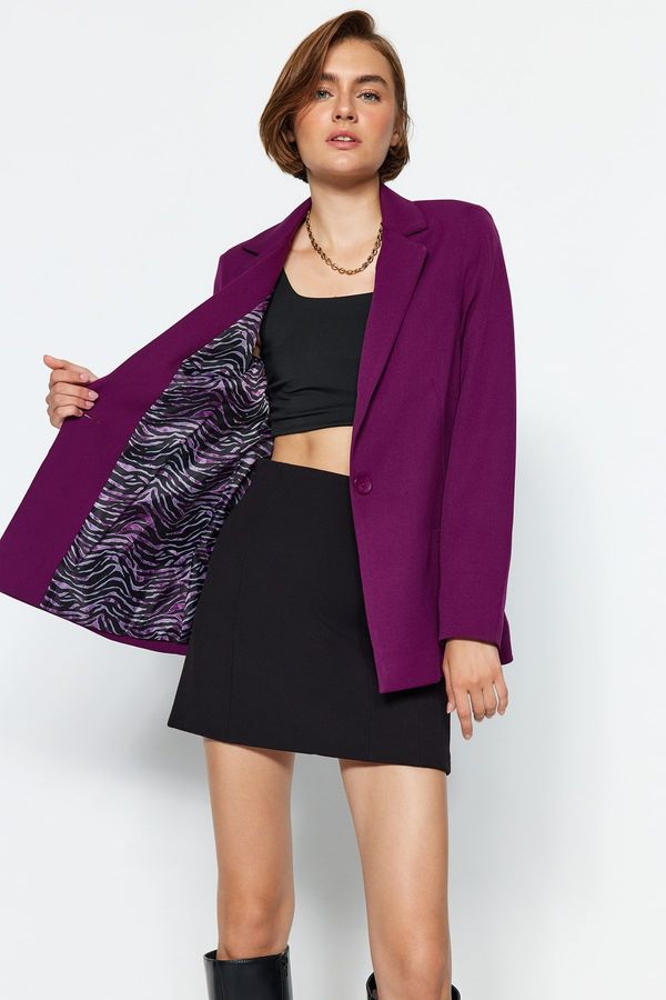 Trendyol Trendyol Dark Purple Regular Lining Detailed Woven Blazer Jacket