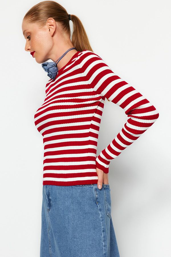 Trendyol Trendyol Dark Red Basic Striped Knitwear Sweater