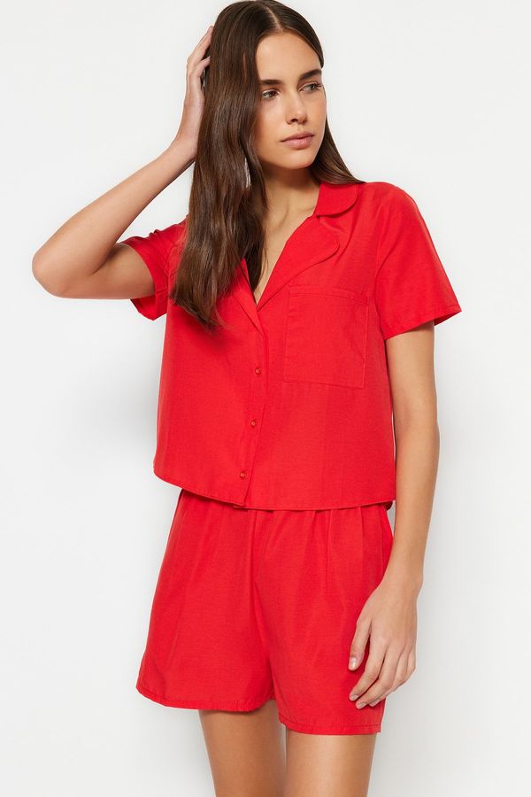 Trendyol Trendyol Dark Red Terrycotton Shirt-Shorts Woven Pajama Set