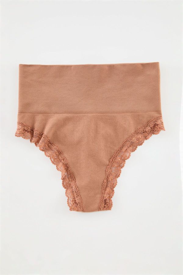 Trendyol Trendyol Dark Skin Seamless Lace Detailed Thong Knitted Panties