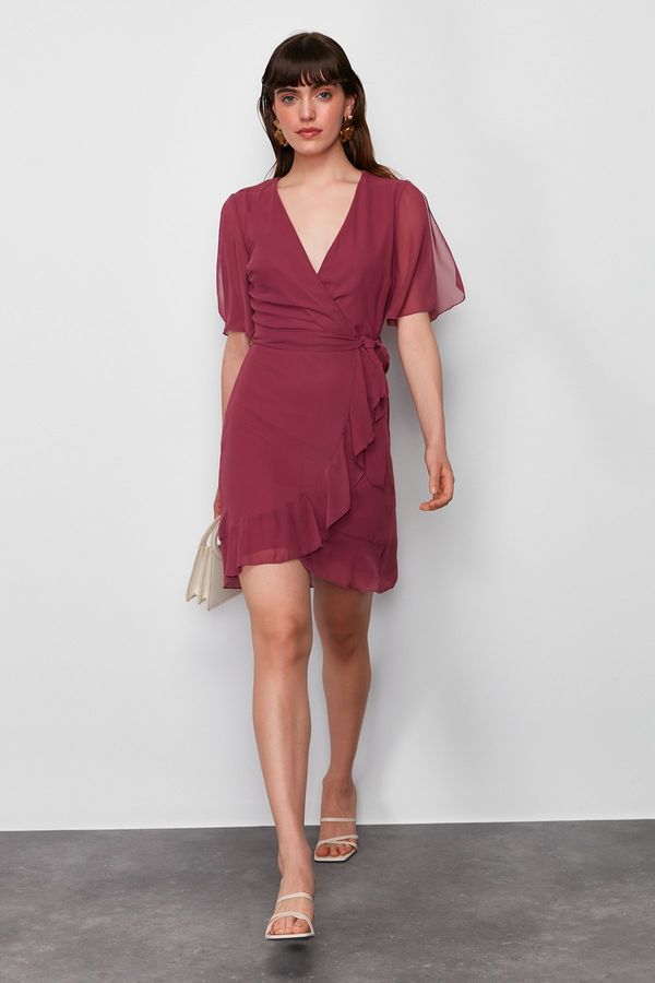 Trendyol Trendyol Dried Rose Double Breasted Ruffle Detailed Chiffon Lined Woven Mini Dress