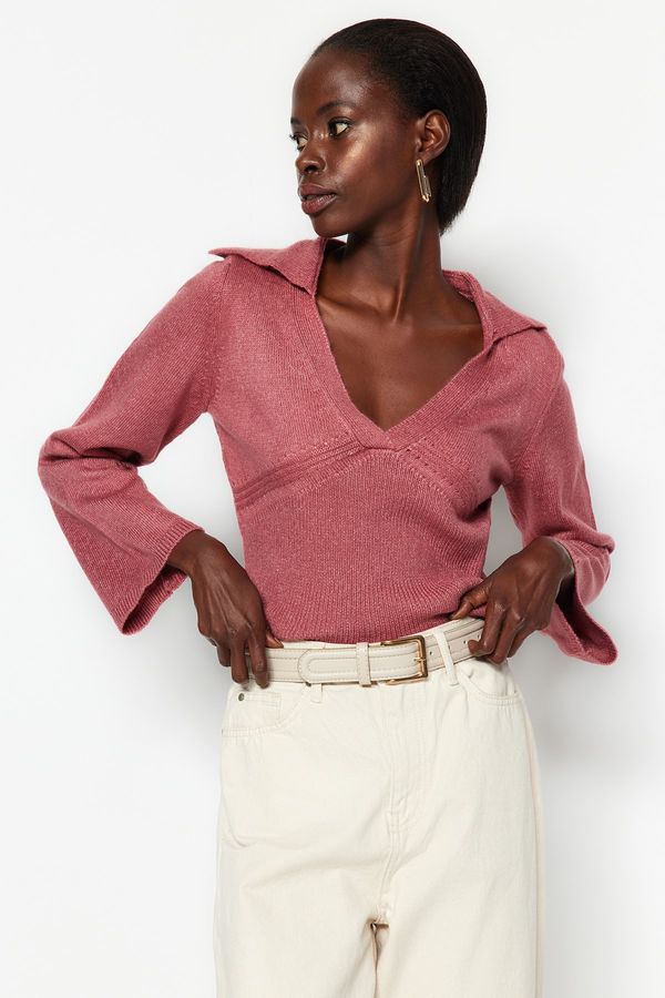 Trendyol Trendyol Dried Rose Soft Textured Polo Neck Knitwear Sweater