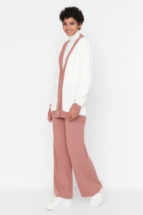 Trendyol Trendyol Dried Rose Stripe Detailed Cardigan-Pants Knitwear Set