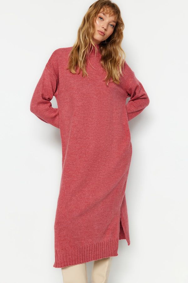 Trendyol Trendyol Dried Rose Wide fit Midi Knitwear Soft Textured Standing Collar Dress