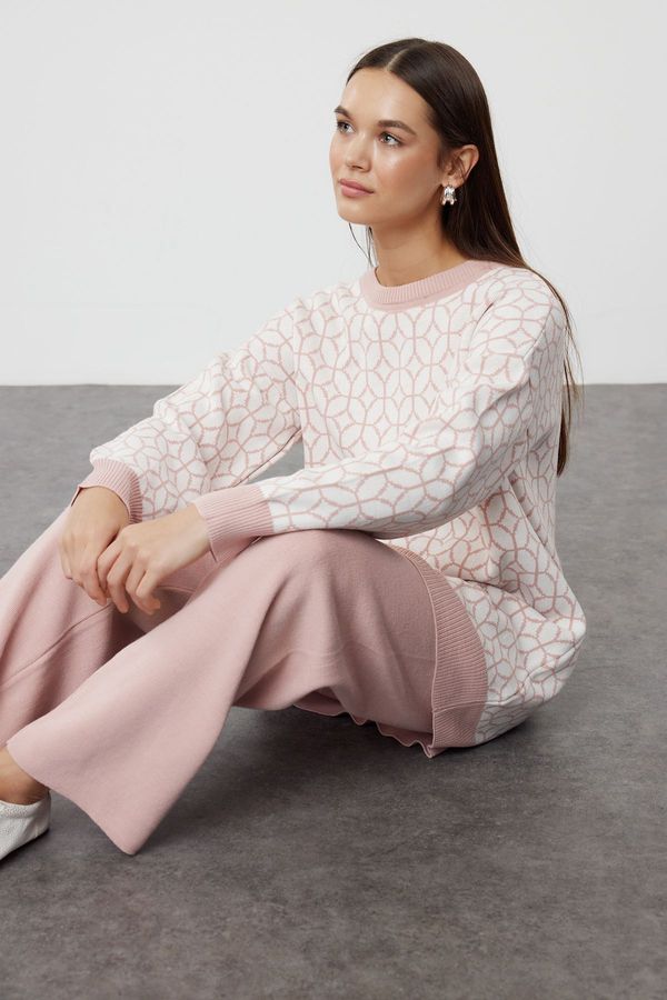 Trendyol Trendyol Dusty Rose Geometric Patterned Sweater-Pants Knitwear Set