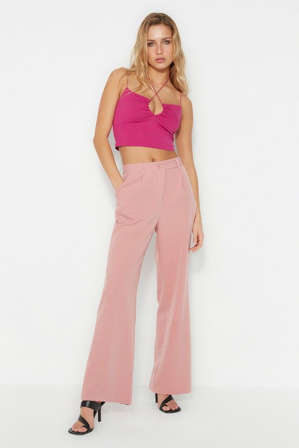 Trendyol Trendyol Dusty Rose High Waist Wide Leg Pleated Woven Fabric Trousers