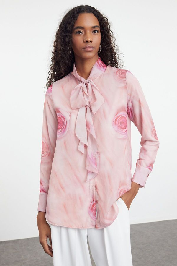 Trendyol Trendyol Dusty Rose Patterned Ruffle Woven Shirt