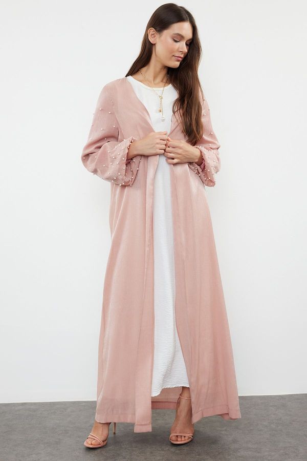Trendyol Trendyol Dusty Rose Shiny Fabric with Pearl Detail Woven Cap & Abaya & Abaya