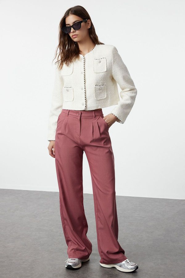 Trendyol Trendyol Dusty Rose Wide Leg Pleated Woven Fabric Trousers