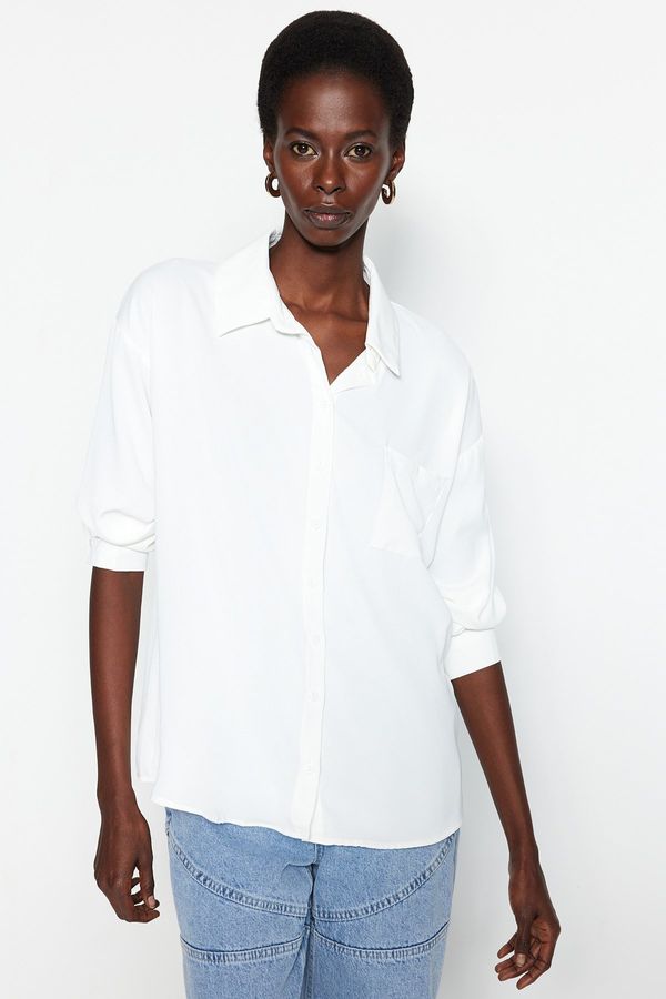 Trendyol Trendyol Ecru Basic Woven Cotton Shirt