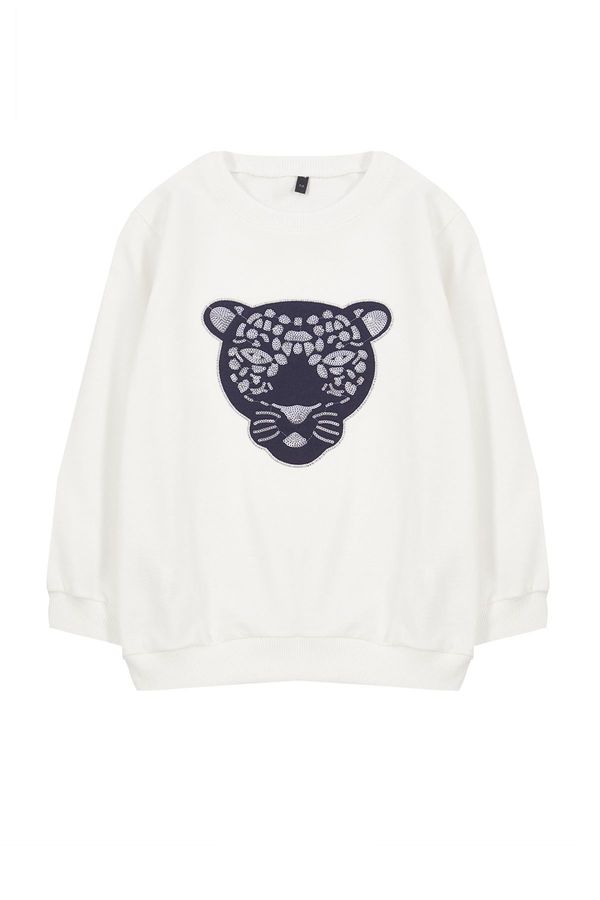 Trendyol Trendyol Ecru Boy Seasonal-Thin Tiger Patterned Cotton Knitted Sweatshirt