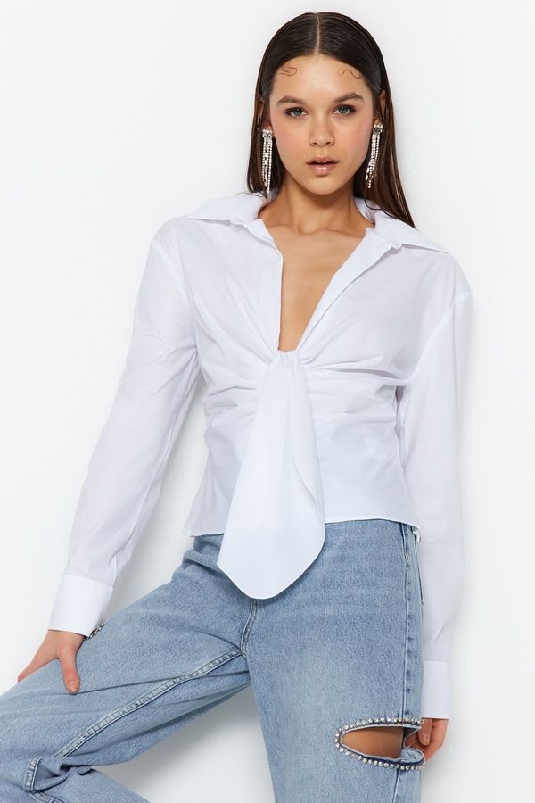 Trendyol Trendyol Ecru Collar Detailed Poplin Shirt